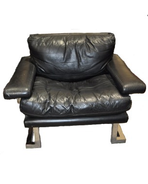 A 70s Pieff Mandarin black leather & chrome suite: Image 2