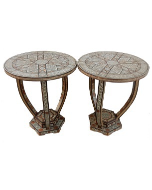 A fine pair of Syrian circular Mosaic-Work occasional tables