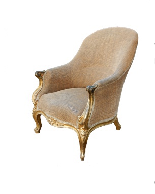 An early Victorian gilded upholstered armchair