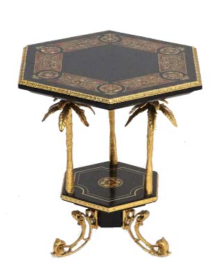 An ebonised, boulle and gilt metal tripod table in 'Regency Hollywood' taste