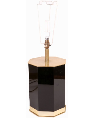 An octagonal black lacquered table lamp by Jean Claude Mahey