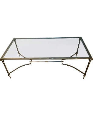 A  60s American steel, gilt metal & glass coffee table, in manner of 'Maison Jansen'