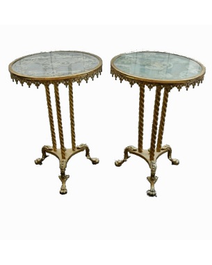 A pair French brass and glass circular tables