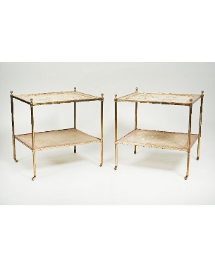 A pair of brass and lacquered occasional tables