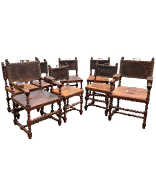 Set of eight oak & leather chairs