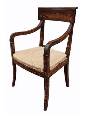 A pretty Anglo-Dutch marquetry open armchair