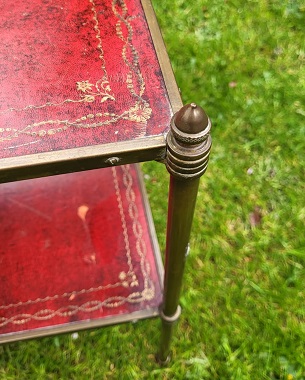A  brass and leather two-tier table: Image 2