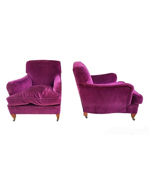 A   fine pair of Howard-style upholstered armchairs