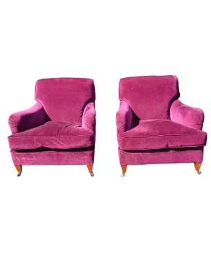 A   fine pair of Howard-style upholstered armchairs: Image 3