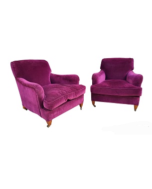 A   fine pair of Howard-style upholstered armchairs: Image 2