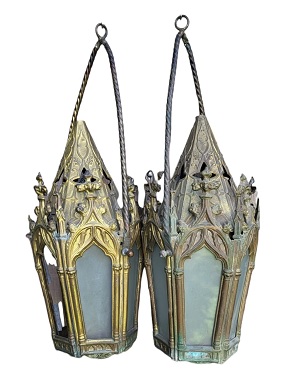 A   pair of Venetian brass gondola lanterns