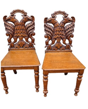 A   pair of Victorian oak hall chairs: Image 1