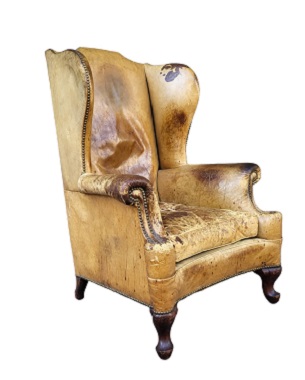 A   Queen Anne style mahogany and leather wing back chair: Image 2