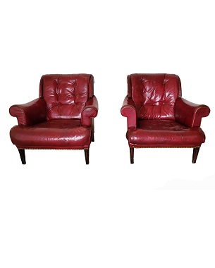 A    pair of cherry red leather armchairs: Image 2