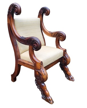 A    Italian walnut open armchair