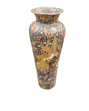A  tall terracotta vase, decorated in William Morris fabric: Image 1