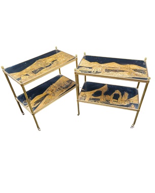 A         pair of brass two-tier tables