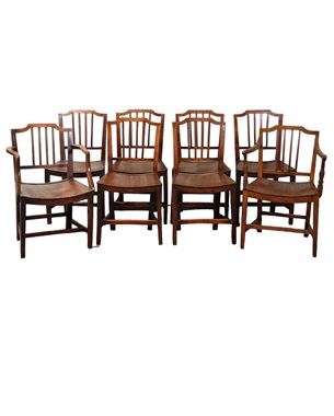 A            set of 8 Georgian country elm dining chairs