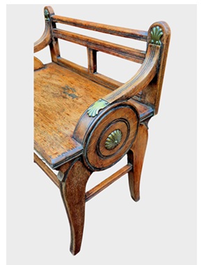 a                rare James Shoolbred oak hall bench: Image 2