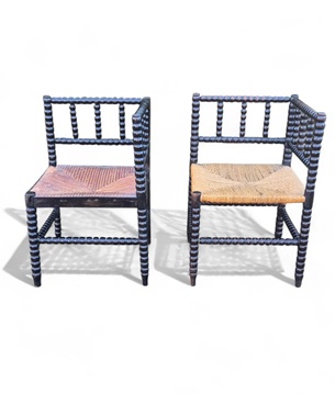 a              near pair of Liberty 'Norfolk' bobbin corner chairs