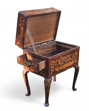 A               Dutch walnut and marquetry worktable