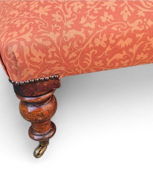 A                                       Early Victorian Composite Mahogany Ottoman Stool India Allover by Bennison Fabrics: Image 2