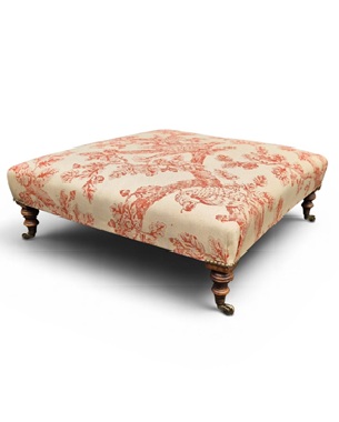 A                               Howard-style square ottoman/stool upholstered in 'Great September Rust' by Bennison Fa