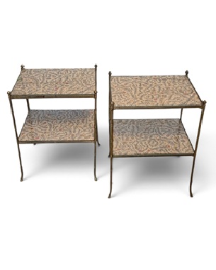 A               fine pair of brass faux bamboo two-tier tables